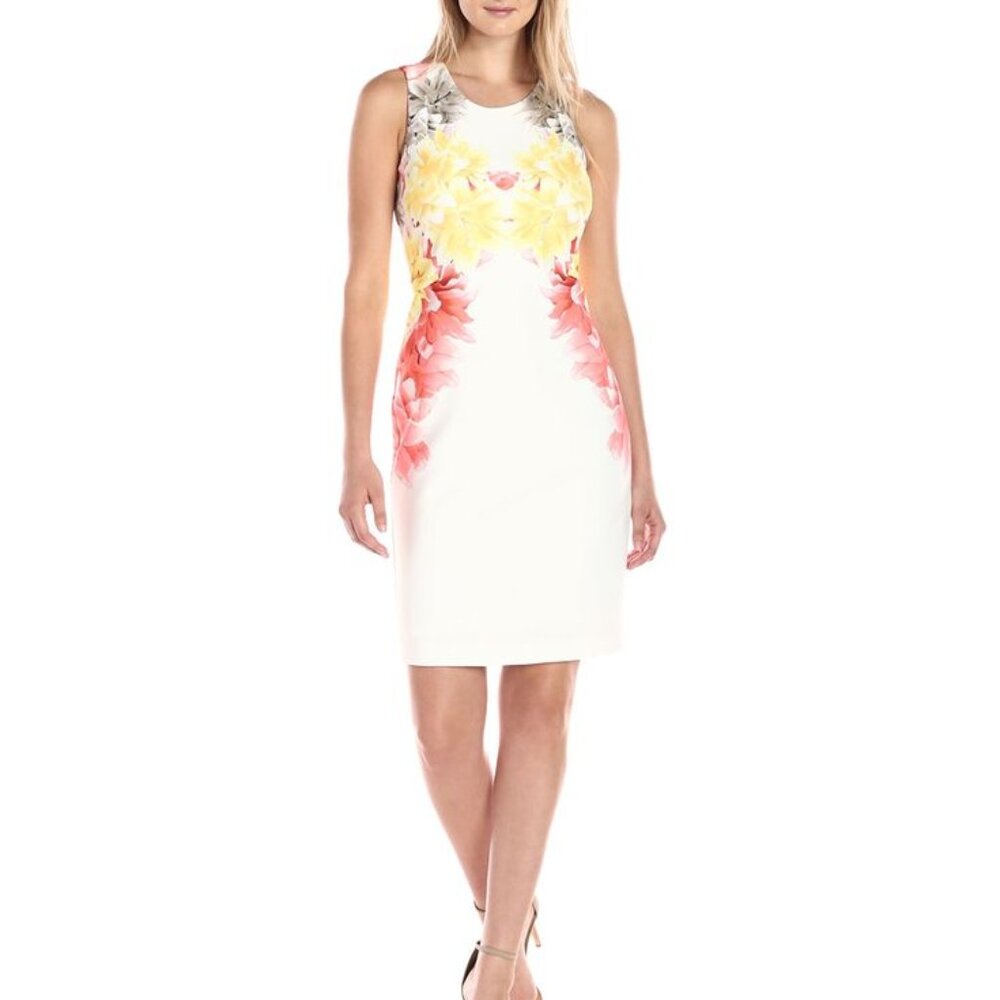 Calvin Klein Floral Print Scuba Sheath Dress, Size 8